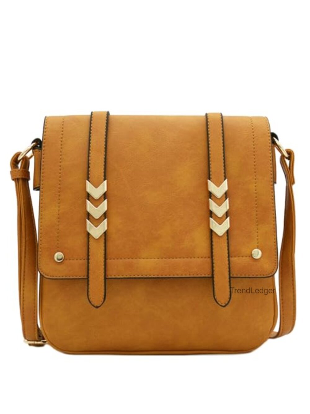 Faux Leather Crossbody Bag Adjustable Strap Zip Flapover